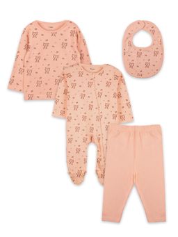 Kidbea - Premium Organic Cotton Peach Top with Pant & Onesie Bib (Pack of 4)