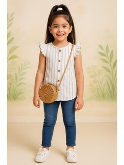Miyo - Girls Striped Ruffle Sleeve Top