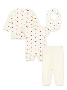 Kidbea - Organic Cotton White Top with Pant & Onesie Bib (Pack of 4)