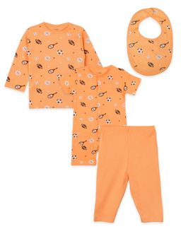 Kidbea - Premium Organic Cotton Orange Top with Pant & Onesie Bib (Pack of 4)