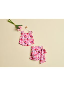 Nino By Vani Mehta - PINK FLORAL Crop Top With Skort