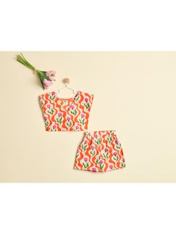 Nino By Vani Mehta - Wave And Bloom Orange Co-Ord Set