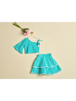 Nino By Vani Mehta - Blue REVIERA CHECK Crop Top With Skirt