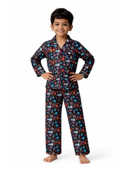 Shopbloom - Kids Black Cotton Abstract Shirt with Pyjama