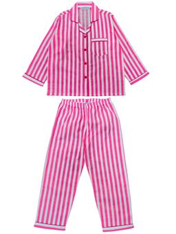 Shopbloom - Girls Pink Cotton Stripes Shirt with Pyjama