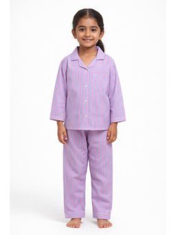 Shopbloom - Kids Pink Cotton Stripes Shirt with Pyjama