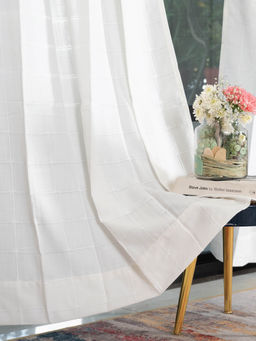 Urban Space - Pixel Checks Embroidery Cotton Curtain Window - White (Pack of 2)