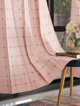 Urban Space - Pixel Checks Embroidery Cotton Curtain Window - Light Pink (Pack of 2)