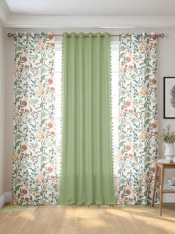 Urban Space - Cotton Window Curtains, 60-65% Light Blocking Aura Sage Green (Pack of 3)