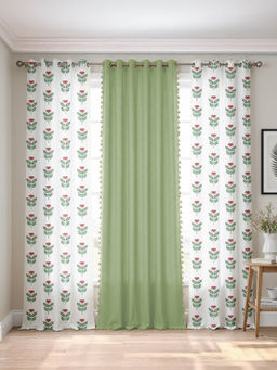 Urban Space - Cotton Window Curtains Pink & Aura Sage Green (Pack of 3)