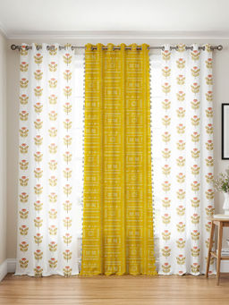 Urban Space - Cotton Window Curtains Yellow & Amara Peach (Pack of 3)