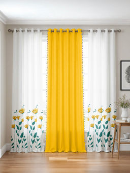 Urban Space - Cotton Window Curtains, 60-65% Light Blocking Yellow (Pack of 3)
