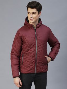 RIGO - Men Wine Hooded Full Sleeves Puffer Jacket