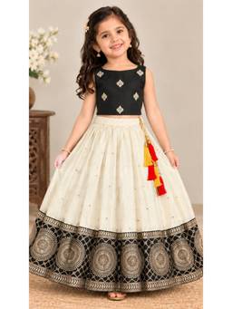 FELIZ THE DESIGNER STUDIO - Girls Black-Off White Lehenga with Choli