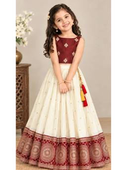 FELIZ THE DESIGNER STUDIO - Girls Maroon-Off White Lehenga with Choli