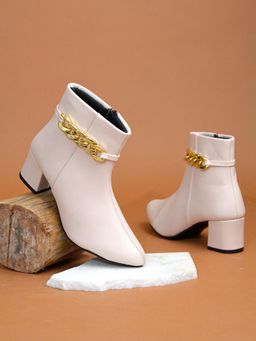 Shoetopia - Girls Cream Smart Detailed Casual Boots