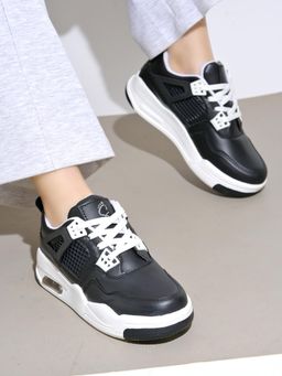 Shoetopia - Girls Black Smart Casual Lace-Up Trendy Sneakers