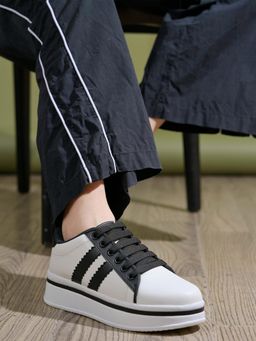 Shoetopia - Girls White Smart Casual Lace-Up Trendy Sneakers