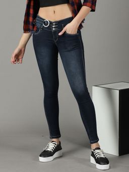 SHOWOFFFF - Women's Stretchable Clean Look Navy Blue Skinny Fit Jeans