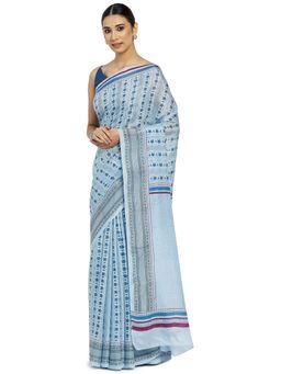 Fabindia - Viscose Hand Block Print Saree without Blouse - Blue