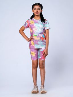 UMILDO - Multi-Colour Active Sportswear Printed T-Shirt with Shorts (Set of 2)