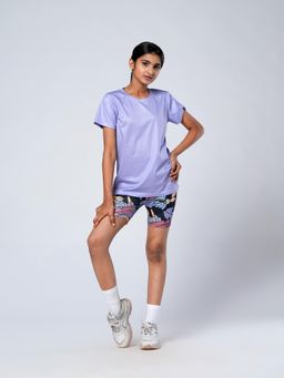 UMILDO - Purple Active Sportswear Solid T-Shirt with Printed Shorts (Set of 2)