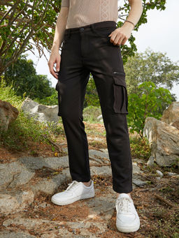 Campus Sutra - Men's Obsidian Black Slim-Fit Utility Trouser