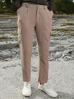 Campus Sutra - Men's Beige Crinkled Utility Trouser