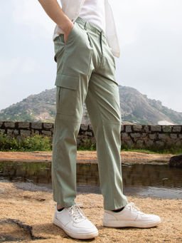 Campus Sutra - Men's Sage Green Slim-Fit Utility Trouser