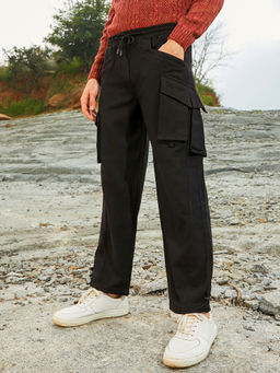 Campus Sutra - Men's Onyx Black Straight-Fit Utility Trouser