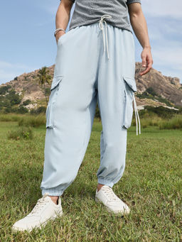 Campus Sutra - Men's Powder Blue Slouchy Utility Joggers