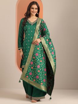 Libas - Green Floral Kurta with Palazzo and Dupatta (Set of 3)