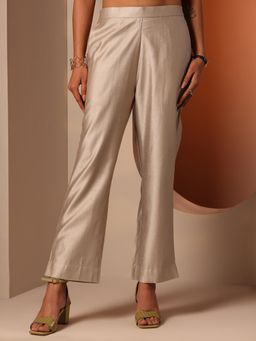 Libas - Beige Solid Straight Fit Pant