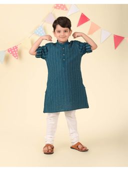 Fabindia - Teal Cotton Woven Long Kurta