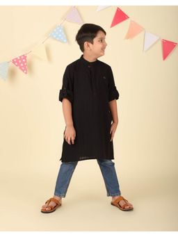 Fabindia - Black Cotton Woven Long Kurta