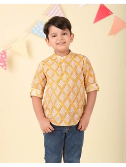 Fabindia - Yellow Cotton Hand Block Printed Short Kurta