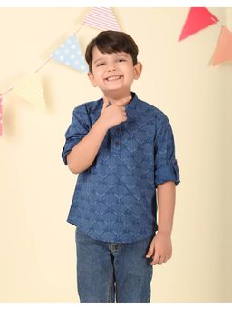 Fabindia - Navy Blue Cotton Hand Block Printed Short Kurta
