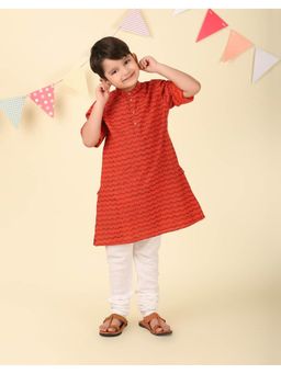 Fabindia - Red Cotton Hand Block Printed Long Kurta