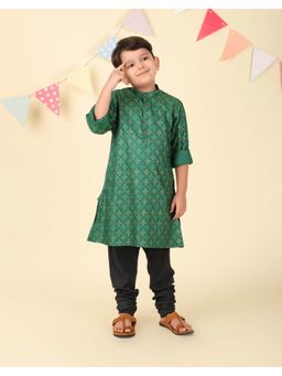 Fabindia - Green Viscose Silk Hand Block Printed Long Kurta