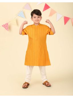 Fabindia - Mustard Viscose Silk Woven Long Kurta