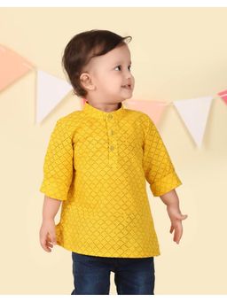 Fabindia - Yellow Cotton Hand Block Printed Long Kurta