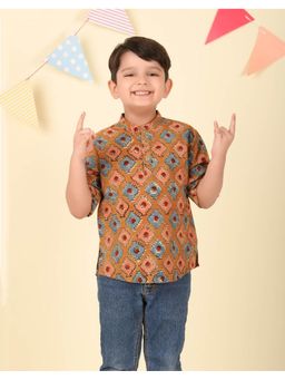 Fabindia - Mustard Cotton Kalamkari Printed Short Kurta