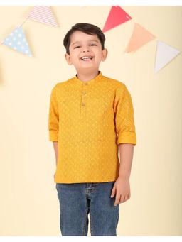 Fabindia - Yellow Cotton Hand Block Printed Short Kurta
