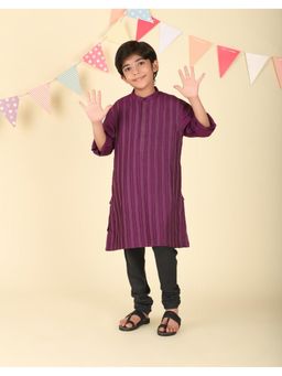 Fabindia - Purple Viscose Silk Woven Long Kurta