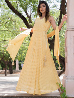 Rangpur - Golden Angrakha Anarkali With Dupatta