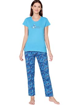 Bodycare - Womens Combed Cotton T-Shirt & Pyjama BSLS11019 Blue (Set of 2)