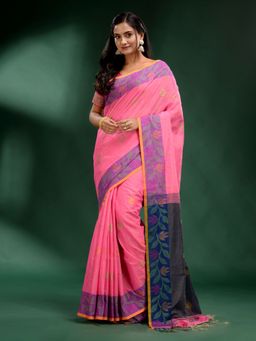 CHARUKRITI - Pink Tissue Handwoven Soft Saree with Unstitched Blouse