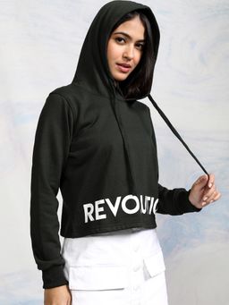 TOKYO TALKIES - Women's Olive Solid Hooded Hoodie