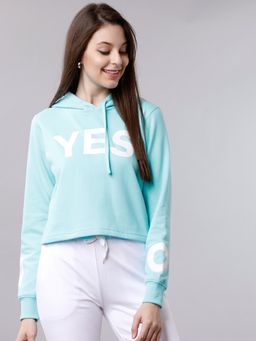 TOKYO TALKIES - Women's Aqua Printed Hooded Hoodie