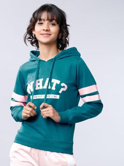 TOKYO TALKIES - Women's Teal Printed Hooded Hoodie